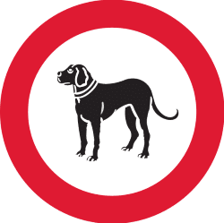 Rond bord met rode rand en hond in het midden. Rond bord met rode rand en hond in het midden.