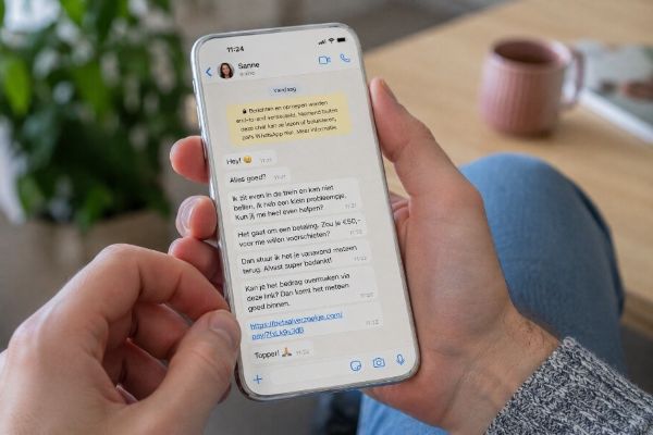 Man die whatsappt met iemand via mobiele telefoon. Man die whatsappt met iemand via mobiele telefoon.