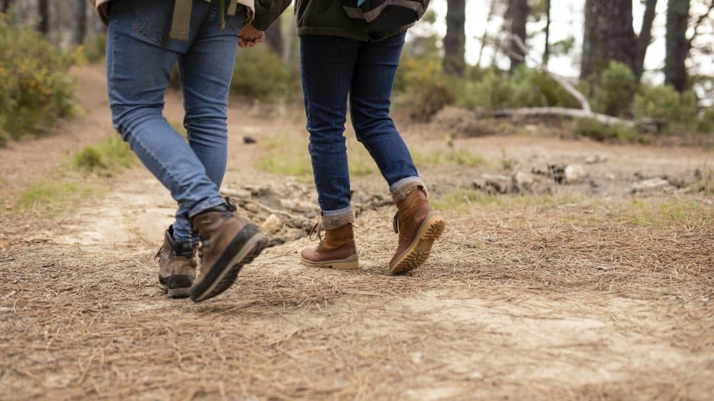 Personen wandelen door duin - en bosgebied.